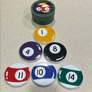 Restoration Hardware Billiard Ball Pool Porcelain/cork Coaster Box Set